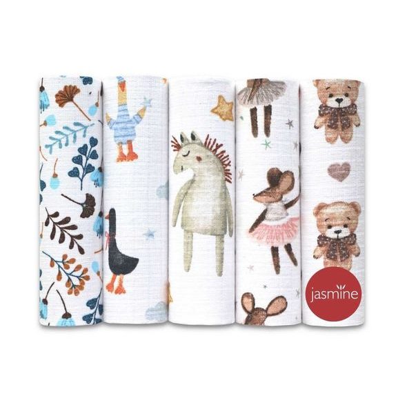 BAVLNĚNÉ PLENY BOX ANIMALS 1 70X80 5KS - LÁTKOVÉ PLENY ALL IN ONE - PŘEBALOVÁNÍ