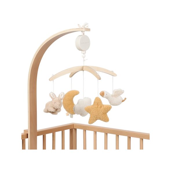 LITTLE DUTCH HUDEBNÍ KOLOTOČ DŘEVĚNÝ NEWBORN NATURALS - FARMA - PRO DĚTI