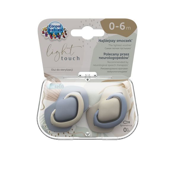 CANPOL BABIES SET SYMETRICKÝCH SILIKONOVÝCH DUDLÍKŮ LIGHT TOUCH 0-6M PURE COLOR MODRÝ - ŠIDÍTKA A DOPLŇKY - KRMENÍ