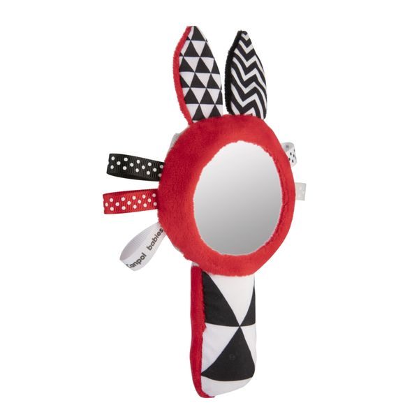 CANPOL BABIES KONTRASTNÍ PÍSKACÍ ČINKA SE ZRCÁTKEM SENSORY - MALÉ HRAČKY DO RUČIČKY - PRO DĚTI