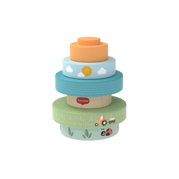 TINY LOVE NASAZOVACÍ KROUŽKY DŘEVĚNÉ FARMERS FUNDAY - STOHOVACÍ HRAČKY - PRO DĚTI