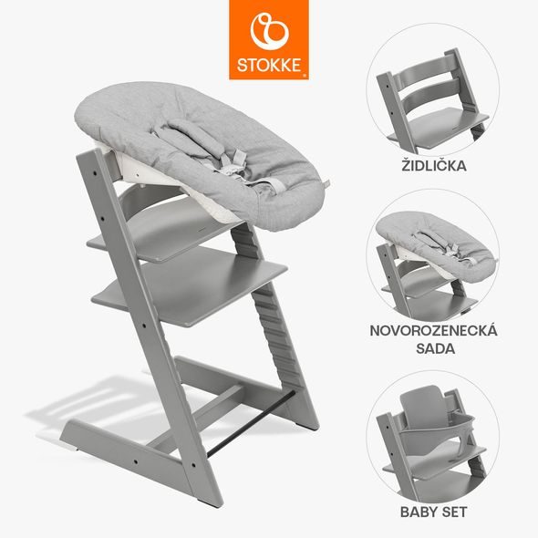 STOKKE® TRIPP TRAPP® + NOVOROZENECKÁ SADA + BABY SET ZVÝHODNĚNÁ SADA - JÍDELNÍ ŽIDLIČKY DŘEVĚNÉ - KRMENÍ