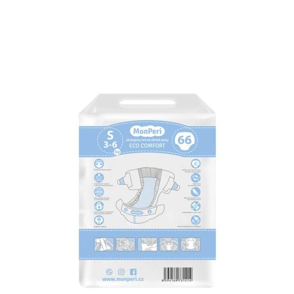 MONPERI ECO COMFORT S 3–6KG - 66KS EKO JEDNORÁZOVÉ DĚTSKÉ PLENKY (VELIKOST 2) - JEDNORÁZOVÉ PLENY - PŘEBALOVÁNÍ