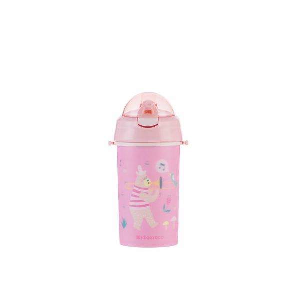 KIKKABOO HRNEK SE SILIKONOVÝM BRČKEM A POPRUHEM 450ML MUSIC FEST PINK - DĚTSKÉ HRNEČKY - KRMENÍ