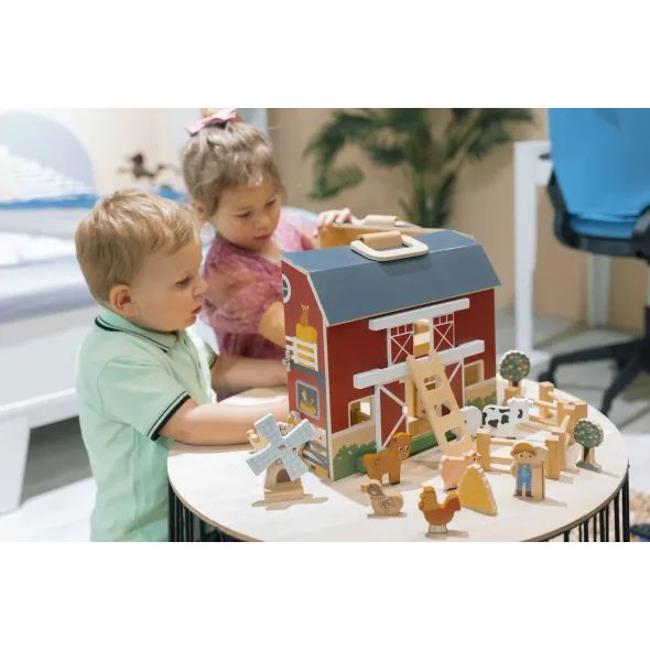 ZOPA DŘEVĚNÁ PŘENOSNÁ AKTIVITY FARMA - DOMEČKY A FIGURKY - PRO DĚTI