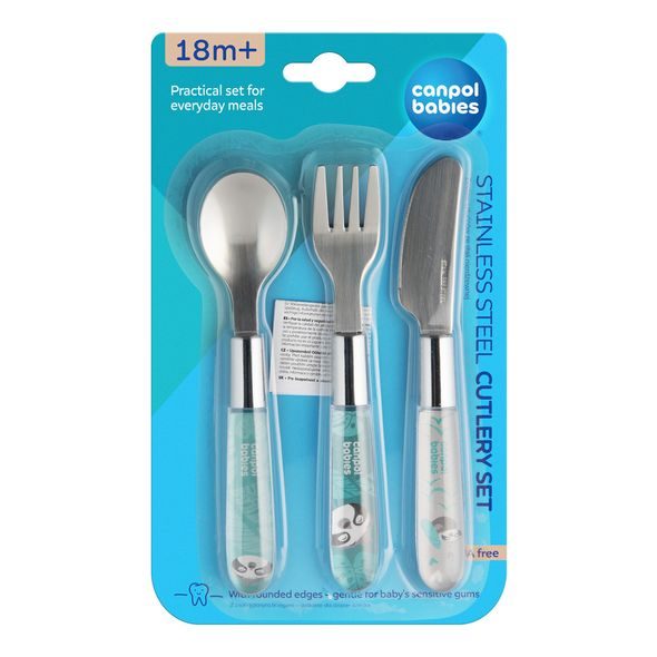 CANPOL BABIES PŘÍBOR KOVOVÝ EXOTIC ANIMALS 3KS MODRÝ - LŽIČKY A PŘÍBORY - KRMENÍ