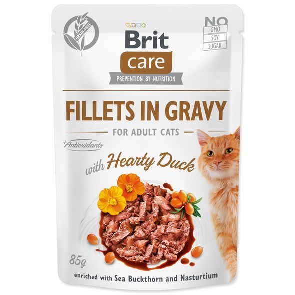 BRIT CARE CAT FILLETS IN GRAVY WITH HEARTY DUCK POUCH 85G - KAPSIČKY PRO KOČKY - CHOVATELSKÉ POTŘEBY MALVÍKZOO