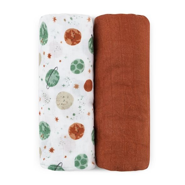 PETITE&MARS PŘIKRÝVKA BAMBUSOVÁ MUŠELÍNOVÁ 2KS MISTY CELESTIAL PLANETS 120 X 120 CM - ZAVINOVACÍ PLENY / OSUŠKY VELKÉ - PŘEBALOVÁNÍ