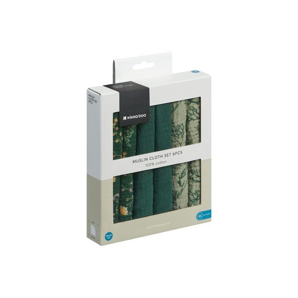 KIKKABOO PLENY MUŠELÍNOVÉ 30X30 CM 6KS SECRET GARDEN GREEN - LÁTKOVÉ PLENY ALL IN ONE - PŘEBALOVÁNÍ