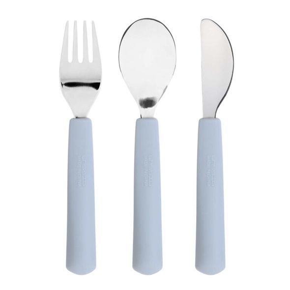 LÄSSIG CUTLERY WITH SILICONE HANDLE 3PCS HAPPY RASCALS SMILE SKY BLUE - LŽIČKY A PŘÍBORY - KRMENÍ