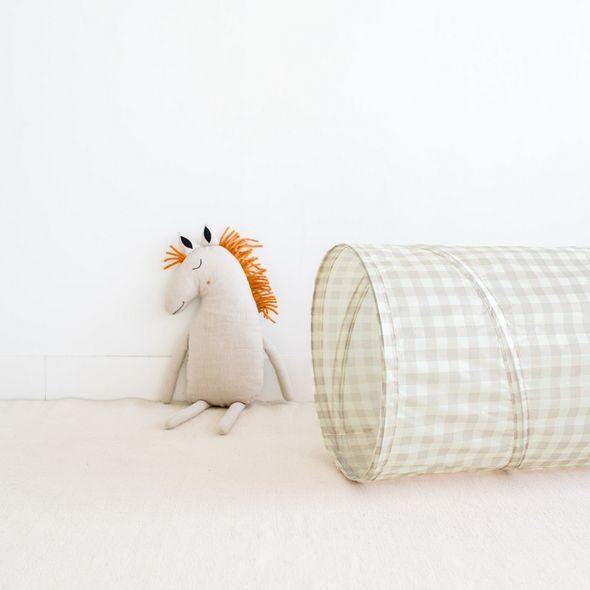 3 SPROUTS DĚTSKÝ TUNEL RECYCLED GINGHAM BEIGE - SENZORICKÉ HRAČKY - PRO DĚTI