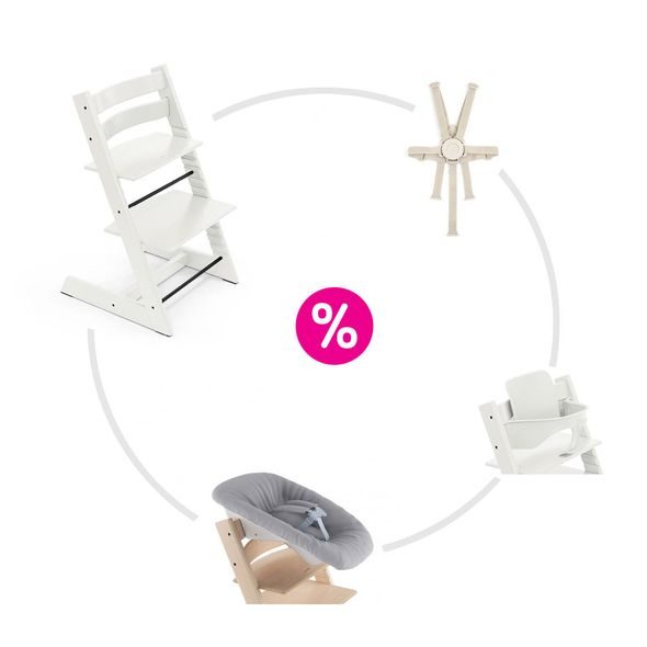 STOKKE® TRIPP TRAPP® + NOVOROZENECKÁ SADA + BABY SET + PÁSY ZVÝHODNĚNÁ SADA - JÍDELNÍ ŽIDLIČKY DŘEVĚNÉ - KRMENÍ