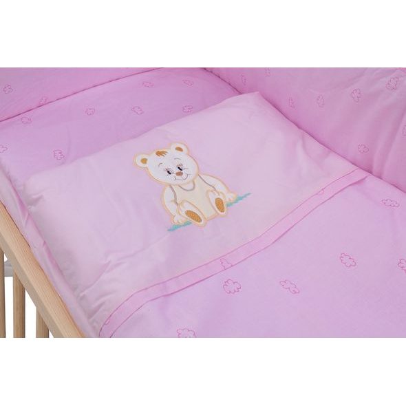 SCARLETT DĚTSKÁ POSTÝLKA BABY PŘÍRODNÍ S KOMPLETNÍ VÝBAVOU MÉĎA RŮŽOVÁ 90X41 CM - DŘEVĚNÉ POSTÝLKY - SPINKÁNÍ