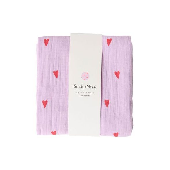 STUDIO NOOS SWADDLE ZAVINOVAČKA PRINT LARGE PURPLE HEARTS - ZAVINOVACÍ PLENY / OSUŠKY VELKÉ - PŘEBALOVÁNÍ