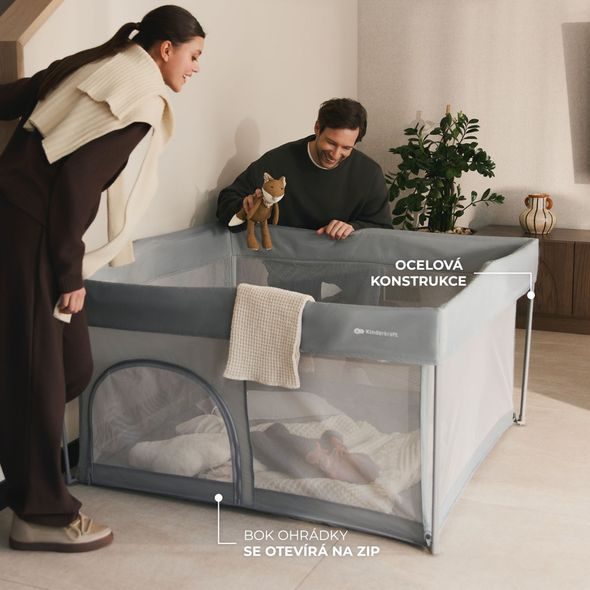 KINDERKRAFT OHRÁDKA PRO DĚTI SKLÁDACÍ ZIKI LIGHT GREY - OHRÁDKY - KOUPÁNÍ A ZDRAVÍ