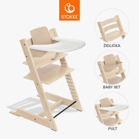 STOKKE® TRIPP TRAPP® + BABY SET + PULT ZVÝHODNĚNÁ SADA - JÍDELNÍ ŽIDLIČKY DŘEVĚNÉ - KRMENÍ