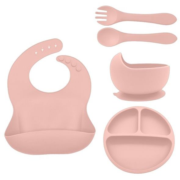 FILLIKID DĚTSKÁ JÍDELNÍ SADA SILIKON 4-DÍLNÝ SET PINK - VÝHODNÉ SADY - KRMENÍ