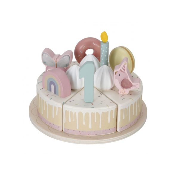 LITTLE DUTCH NAROZENINOVÝ DORT 26 DÍLŮ DŘEVĚNÝ PINK - KOSTKY - PRO DĚTI