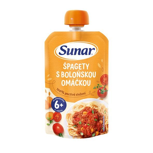 SUNAR PŘÍKRM ŠPAGETY S BOLOŇSKOU OMÁČKOU 6M+ 120G - KAPSIČKY - KRMENÍ