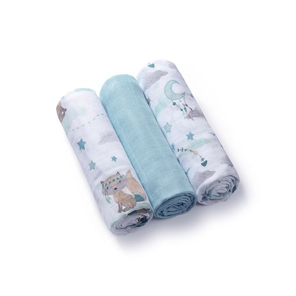 BABYONO PLENY BAMBUSOVÉ 3 KS BLUE, 70X70 CM - LÁTKOVÉ PLENY ALL IN ONE - PŘEBALOVÁNÍ