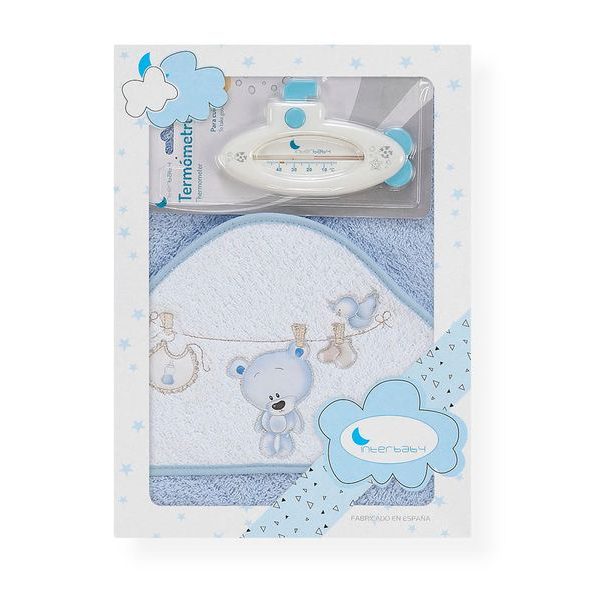 INTERBABY OSUŠKA FROTÉ PRÁDLO + TEPLOMĚR - MODRÁ - OSUŠKY A DĚTSKÉ ŽUPANY - KOUPÁNÍ A ZDRAVÍ