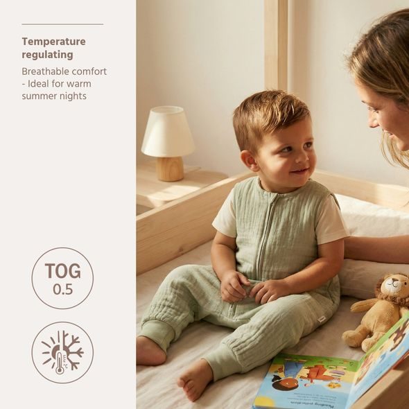 MEYCO LETNÍ MUŠELÍNOVÝ JUMPER VEL.80 - SOFT OLIVE - SPACÍ PYTLE - SPINKÁNÍ