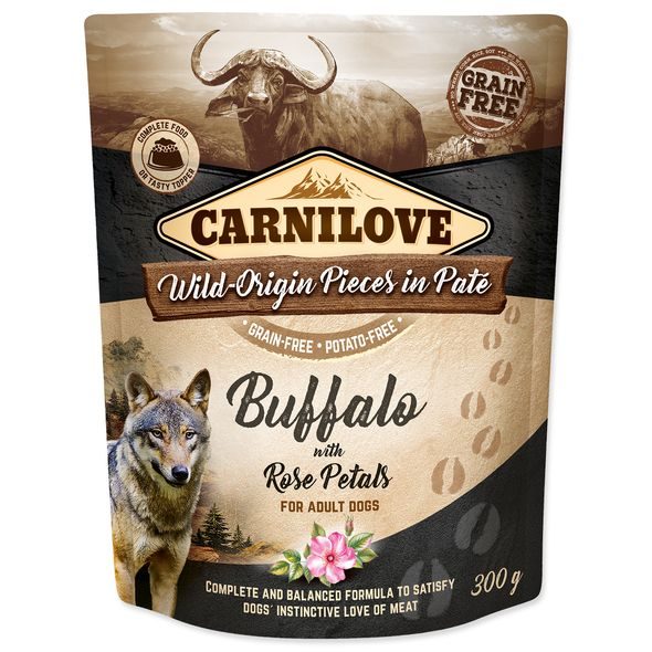 CARNILOVE DOG POUCH PATÉ BUFFALO WITH ROSE PETALS 300 G - KAPSIČKY PRO PSY - CHOVATELSKÉ POTŘEBY MALVÍKZOO