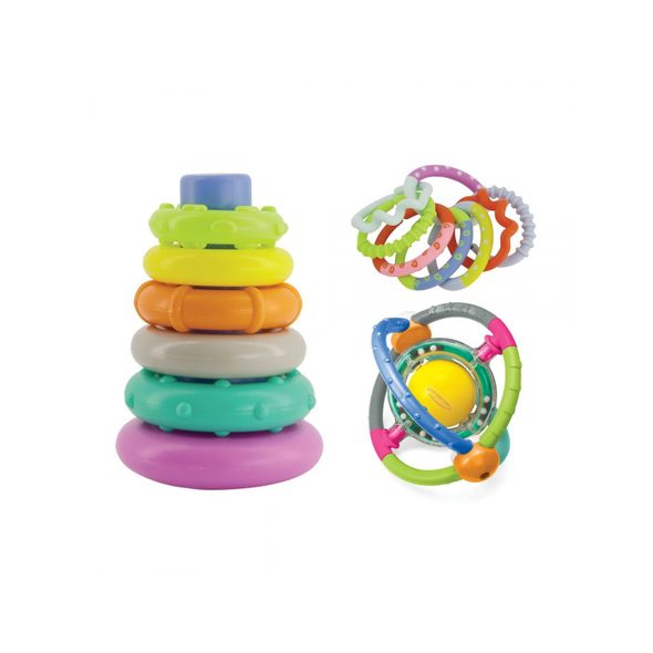 INFANTINO SADA HRAČEK BOX OF CHEER - STAVEBNICE A PUZZLE - PRO DĚTI