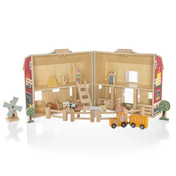 ZOPA DŘEVĚNÁ PŘENOSNÁ AKTIVITY FARMA - DOMEČKY A FIGURKY - PRO DĚTI