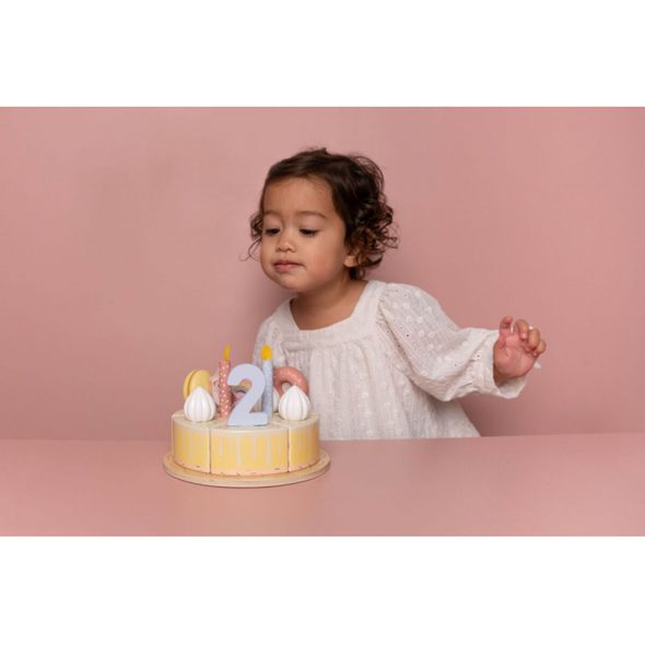 LITTLE DUTCH NAROZENINOVÝ DORT 26 DÍLŮ DŘEVĚNÝ PINK - KOSTKY - PRO DĚTI