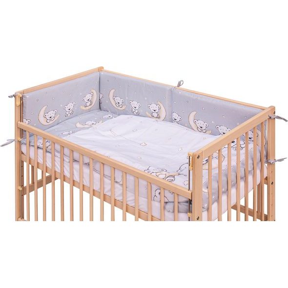 SCARLETT DĚTSKÁ POSTÝLKA S KOMPLETNÍ VÝBAVOU SCARLETT 120 X 60 CM - TORO - ŠEDÁ - DŘEVĚNÉ POSTÝLKY - SPINKÁNÍ