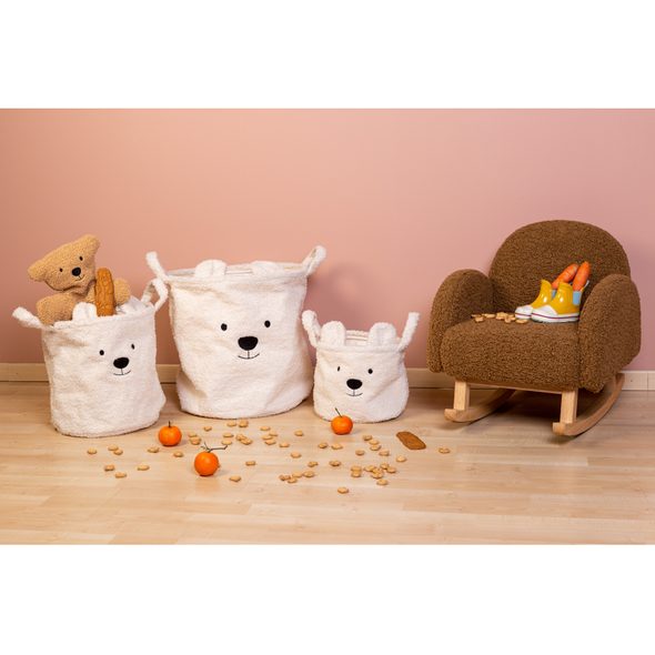 CHILDHOME KOŠ NA HRAČKY TEDDY OFF WHITE 30X30X30 CM - BOXY NA HRAČKY - SPINKÁNÍ