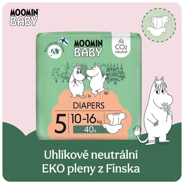 MOOMIN BABY 5 MAXI 10–16 KG (40 KS), EKO PLENY - JEDNORÁZOVÉ PLENY - PŘEBALOVÁNÍ