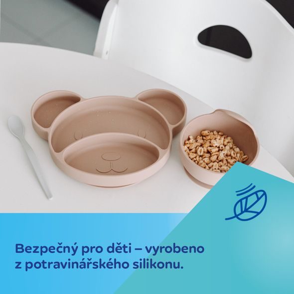 CANPOL BABIES SILIKONOVÝ DĚLENÝ TALÍŘ S PŘÍSAVKOU MEDVÍDEK KRÉMOVÝ - MISKY, TALÍŘKY A PODLOŽKY - KRMENÍ