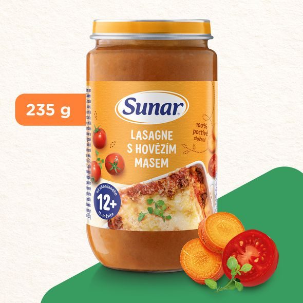 SUNAR PŘÍKRM LASAGNE S HOVĚZÍM MASEM 12M+ 235G - MASO/ZELENINA - KRMENÍ
