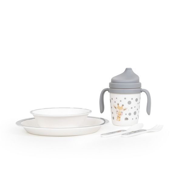 INTERBABY JÍDELNÍ SET ZVÍŘÁTKA +6M - ŠEDÝ - MISKY, TALÍŘKY A PODLOŽKY - KRMENÍ