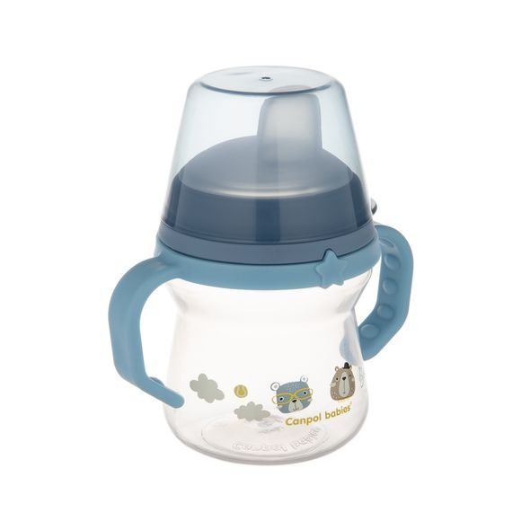 CANPOL BABIES HRNEČEK SE SILIKONOVÝM PÍTKEM FIRSTCUP BONJOUR PARIS 150ML MODRÝ - DĚTSKÉ HRNEČKY - KRMENÍ
