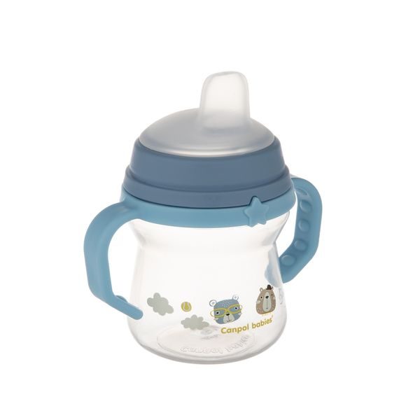 CANPOL BABIES HRNEČEK SE SILIKONOVÝM PÍTKEM FIRSTCUP BONJOUR PARIS 150ML MODRÝ - DĚTSKÉ HRNEČKY - KRMENÍ