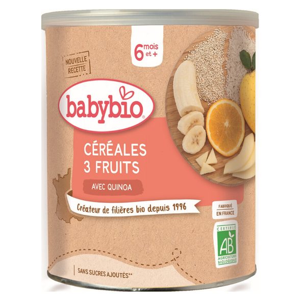 BABYBIO NEMLÉČNÁ OVOCNÁ KAŠE (3 DRUHY OVOCE) 220 G - KAŠE - KRMENÍ