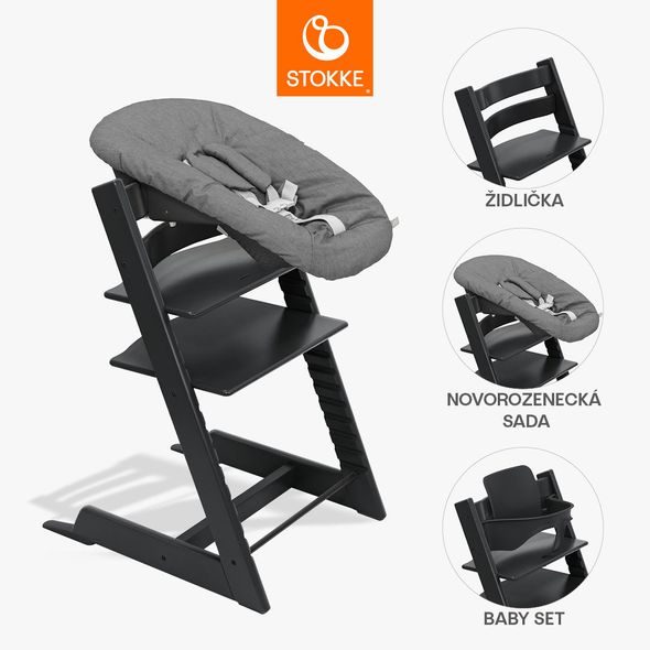 STOKKE® TRIPP TRAPP® + NOVOROZENECKÁ SADA + BABY SET ZVÝHODNĚNÁ SADA - JÍDELNÍ ŽIDLIČKY DŘEVĚNÉ - KRMENÍ