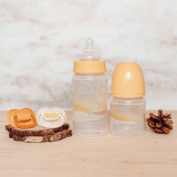 CANPOL BABIES SET SYMETRICKÝCH SILIKONOVÝCH DUDLÍKŮ MOUNTAINS 6-18M 2KS ŽLUTÝ - ŠIDÍTKA A DOPLŇKY - KRMENÍ