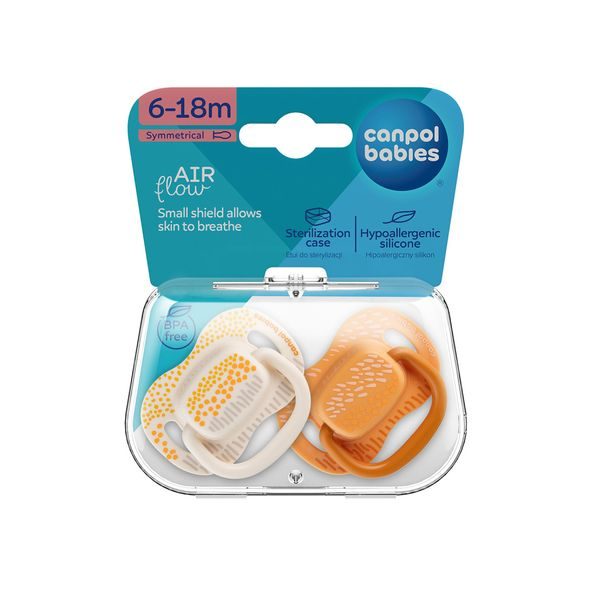 CANPOL BABIES SET SYMETRICKÝCH SILIKONOVÝCH DUDLÍKŮ MOUNTAINS 6-18M 2KS ŽLUTÝ - ŠIDÍTKA A DOPLŇKY - KRMENÍ