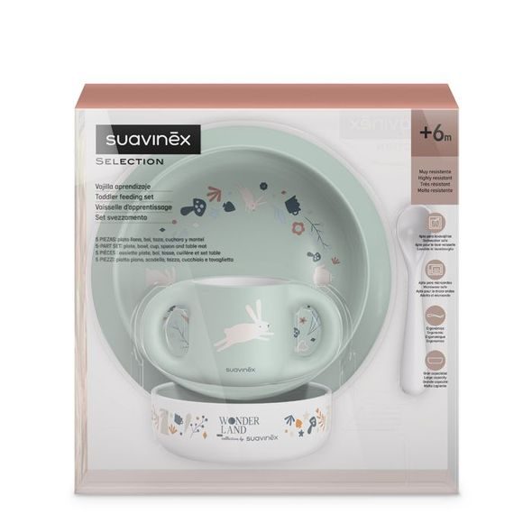 SUAVINEX JÍDELNÍ SET WONDERLAND +6 M - ZELENÝ - MISKY, TALÍŘKY A PODLOŽKY - KRMENÍ