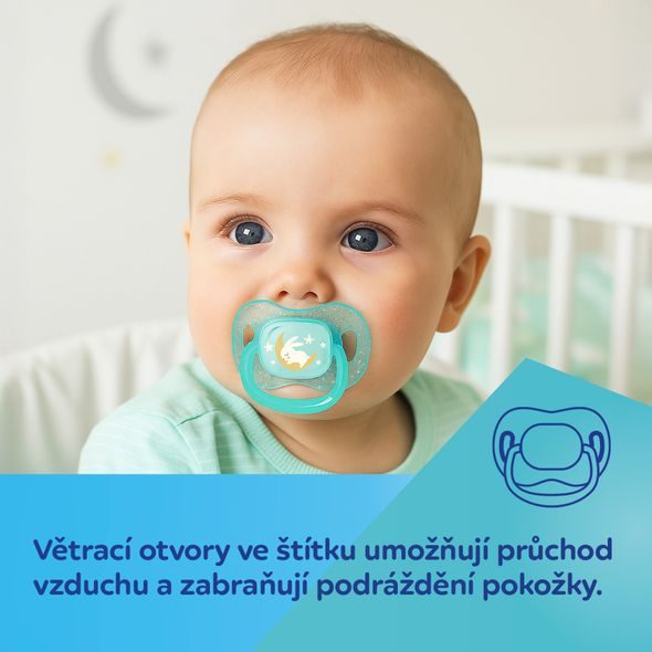 CANPOL BABIES DUDLÍK SVÍTÍCÍ SILIKONOVÝ SYMETRICKÝ NIGHTGLOW 6-18M 2KS HOLKA - ŠIDÍTKA A DOPLŇKY - KRMENÍ