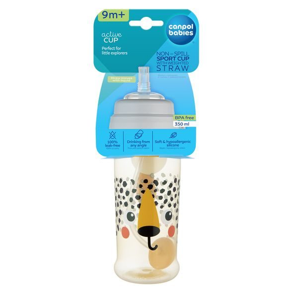 CANPOL BABIES LAHEV NEVYLÉVACÍ SPORTOVNÍ SE SLÁMKOU A ZÁVAŽÍM BABIESBOO 350ML GEPARD - SPORTOVNÍ LAHVE - KRMENÍ