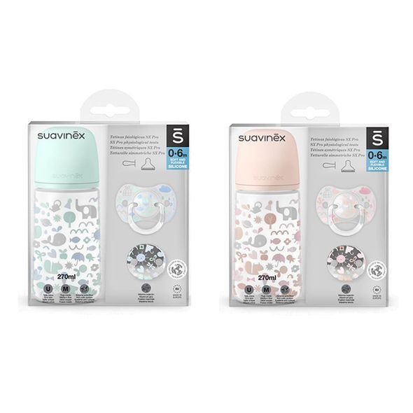 SUAVINÉX SADA 270ML + DUDLÍK FYZIOLOGICKÝ 0/6M + KLIP MEMORIES - VÝHODNÉ SADY - KRMENÍ