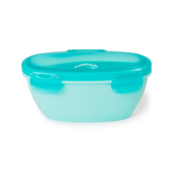 SKIP HOP MISKA S LŽIČKOU V OCHRANNÉM POUZDŘE EASY SERVE TEAL 240ML, 3M+ - MISKY, TALÍŘKY A PODLOŽKY - KRMENÍ