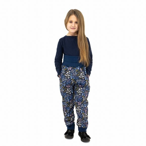 ESITO ROSTOUCÍ SOFTSHELLOVÉ KALHOTY MEADOWS FLOWERS - 86 / MODRÁ - KALHOTKY A TEPLÁČKY - PRO DĚTI
