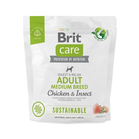 BRIT CARE DOG SUSTAINABLE ADULT MEDIUM BREED 1 KG - GRANULE PRO PSY - CHOVATELSKÉ POTŘEBY MALVÍKZOO