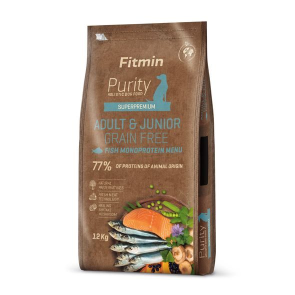 FITMIN PURITY GF ADULT&JUNIOR FISH MENU KRMIVO PRO PSY HMOTNOST: 12 KG - GRANULE PRO PSY - CHOVATELSKÉ POTŘEBY MALVÍKZOO